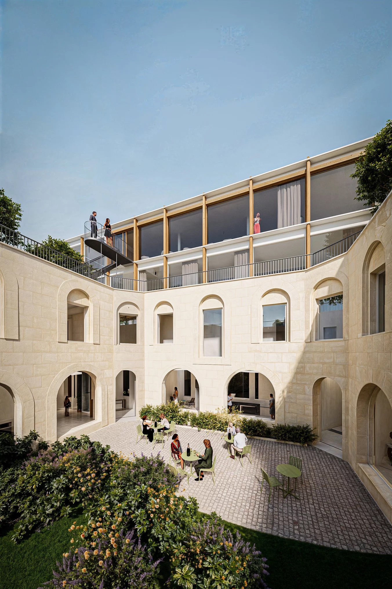 Cloître arboré et jardin intérieur du 3 rue du Marc